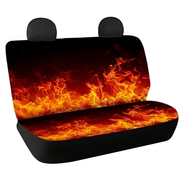 Psesaysky Burning Flame Rear Bench Seat Covers, 2 Piece Stretchy Universal Back Seat Covers for Cars and Vans, Durable Bottom Cushion Protectors