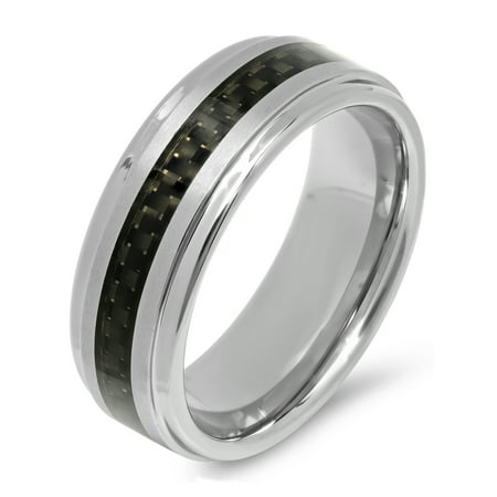 Men S Tungsten And Black Carbon Fiber Wedding Band Mens Ring Men S Tungsten And Black Carbon Fiber Wedding Band Mens Ring