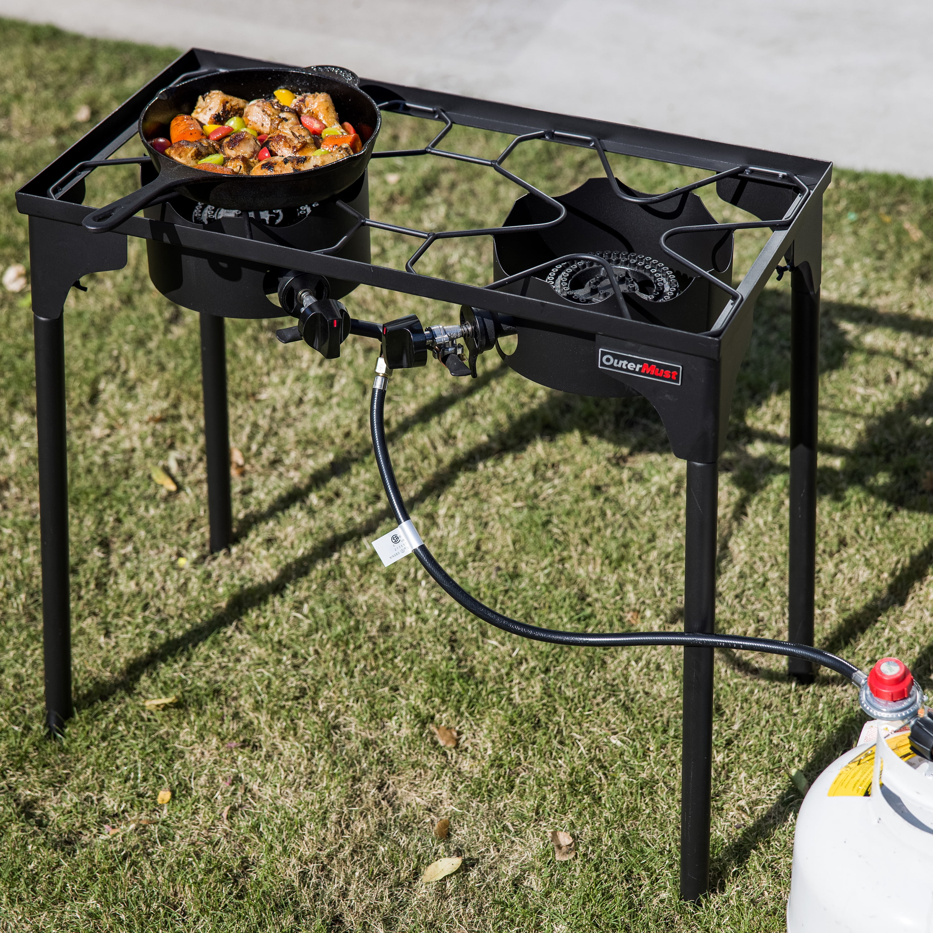 OuterMust 2 Burner Propane Gas Stove with 0-3 PSI Adjustable Regulator and Removable Legs Gas Burners for Cooking Perfect for Home Brewing, Seafood Boil and Camping