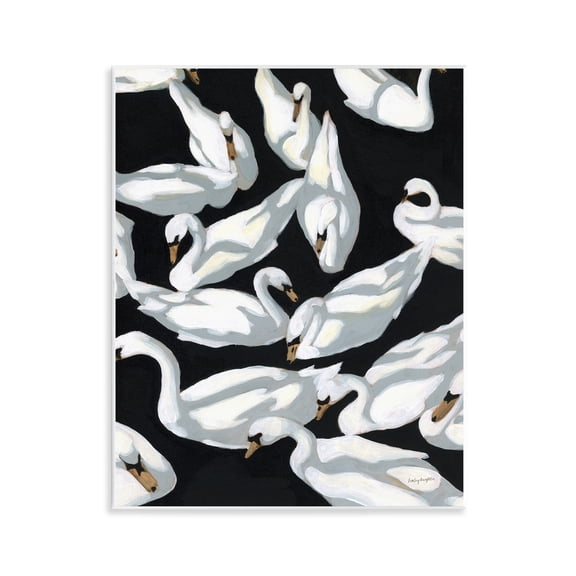 Stupell Industries Overlapping Swans on Black Animals Painting Unframed Art Print Wall Art, 11 x 14