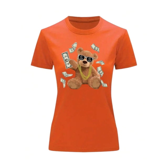 Playera Blusa de Oso Millonario con Dólares Dinero Ropa De Mujer Color Anaranjado Talla Grande Marca Emil SaEs