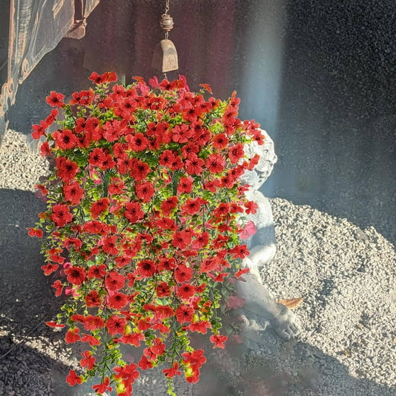 VVYXX Artificial Hanging Flowers 4 Pcs Fake Flowers Faux Plants Outside Indoor Spring Summer Decoration f Home Garden ,RED