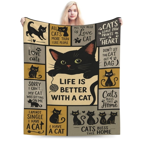 Cat Throw Blanket, Gifts for Cat Lovers, Soft Flannel Throw Blanket Lightweight Fluffy Plush Fuzzy Bed Blanket for Couch 50x40