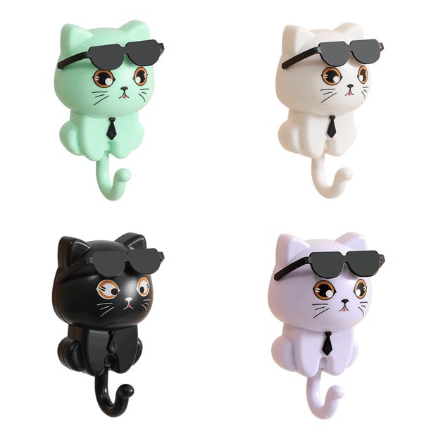 Gancho Gato Dibujos Animados Creativo Llavero Lindo Ganchos Adhesivos para Abrigos () Verde
