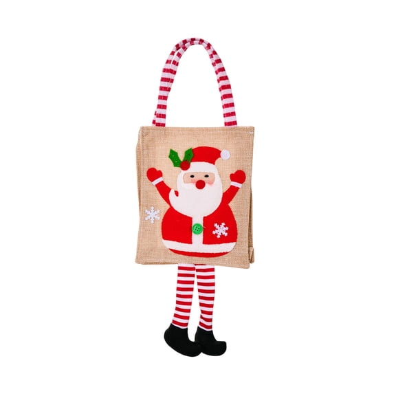 Christmas Gift Linen Tote Bag, 17×6 inch Reusable Holiday Shopping Bag with Festive Design, Perfect for Present Wrapping and Party Favors