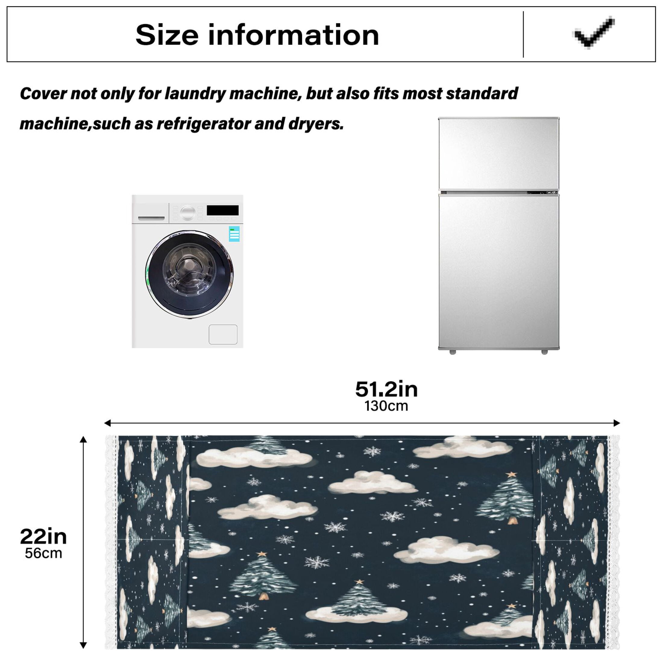 Christmas Trees and CloudWasher and Dryer Covers Dust-Proof and Oil Resistant Fridge Cover with 4 Storage Pockets Washing Machine Top Cover for Laundry Kitchen Home 51.2 x 22 In