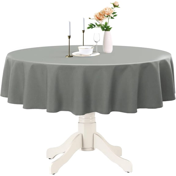 Round Waterproof Tablecloth, Stain Resistant Washable Table Cloths Wrinkle Free Polyester Table Covers for Kitchen Dining Party Wedding Indoor and Outdoor - Light Grey, 70 Inch