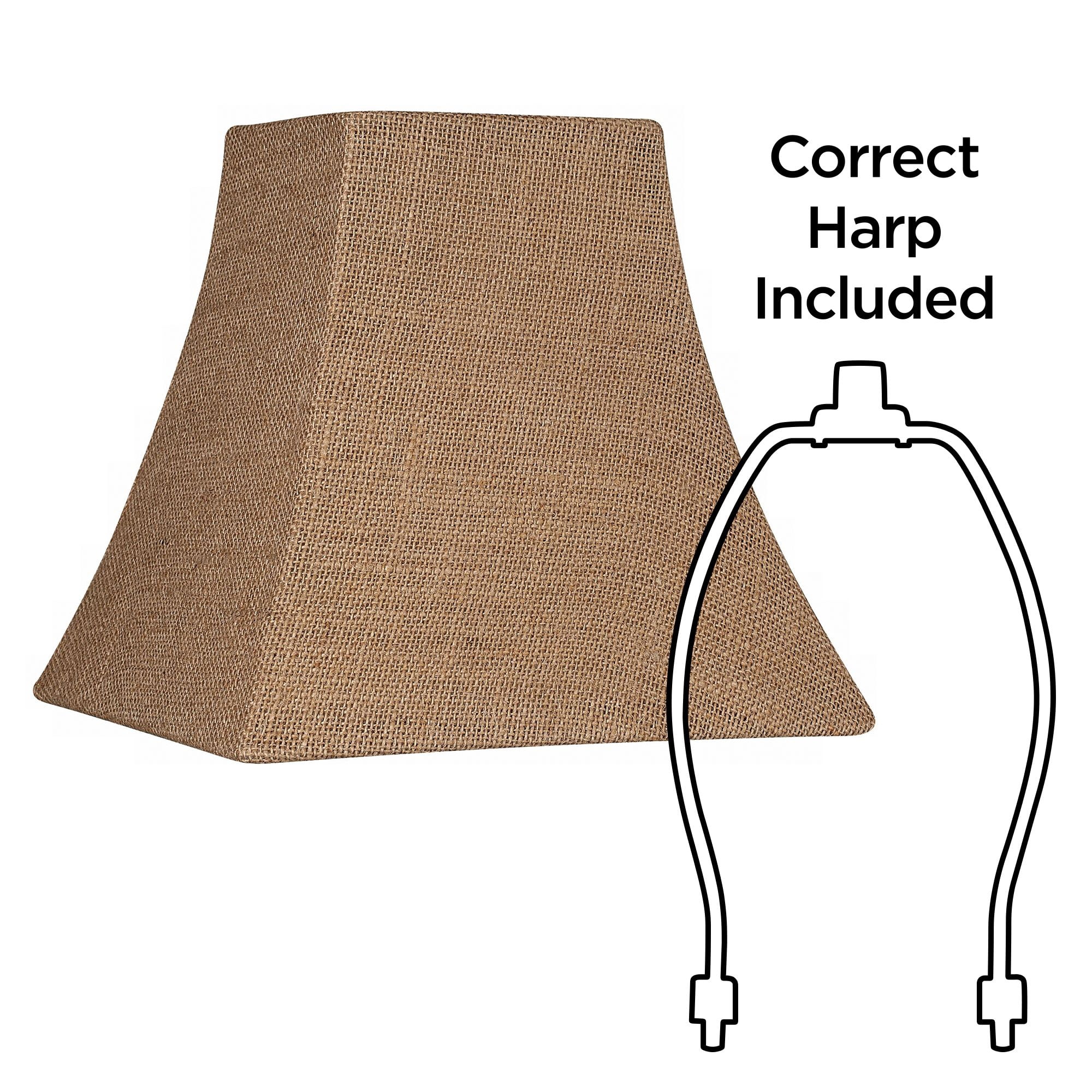 Springcrest Set of 2 Square Lamp Shades Natural Burlap Small 5.25" Top x 10" Bottom x 9" High Spider with Harp and Finial Fitting