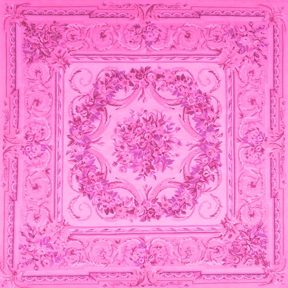 Ahgly Company Indoor Square Medallion Pink French Area Rugs, 7' Square