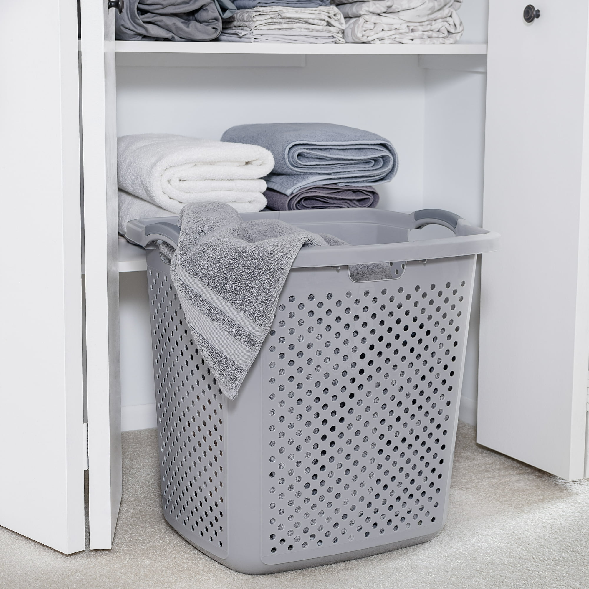 (2 pack) Home Logic 2.5 Bushel Extra Large Plastic Laundry Hamper, Soft Silver, Adult