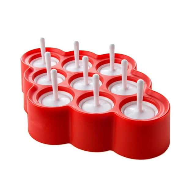 Moldes para polos de hielo redondos de silicona de fácil operación de verano caliente de 9 piezas con protectores contra goteo para niños Kearding JJ14250-00