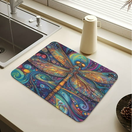 

Wobogo Weird Style Dragonfly Dish Drying Mats Diatomaceous Earth Super Absorbent Non-slip Rubber Sole 15.7×11.8in