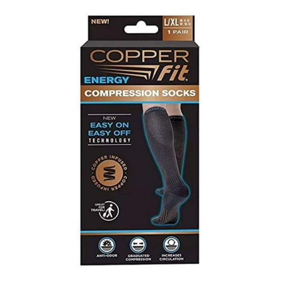 Calcetines de compresión Copper Fit unisex negros S/M (2 pares)