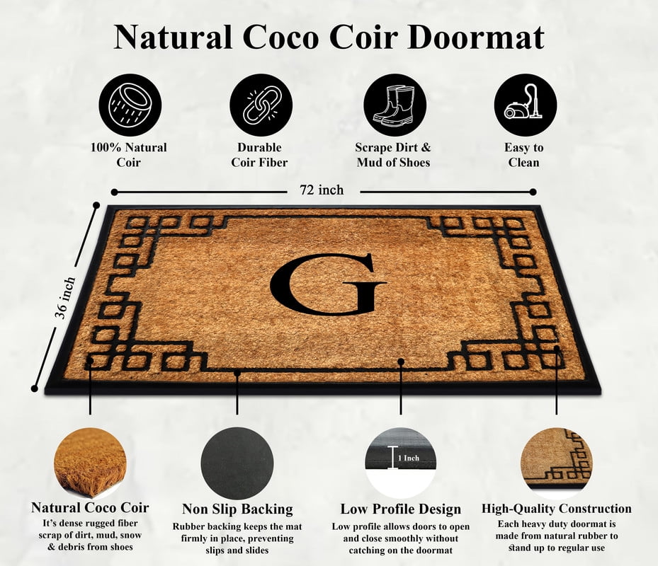 A1 Home Collections Natural Coir & Rubber Door Mat, Long-Lasting Entrance Doormats for Front Door, Thick & Non-Slip Durable Outdoor Entry Mat 36" x 72"