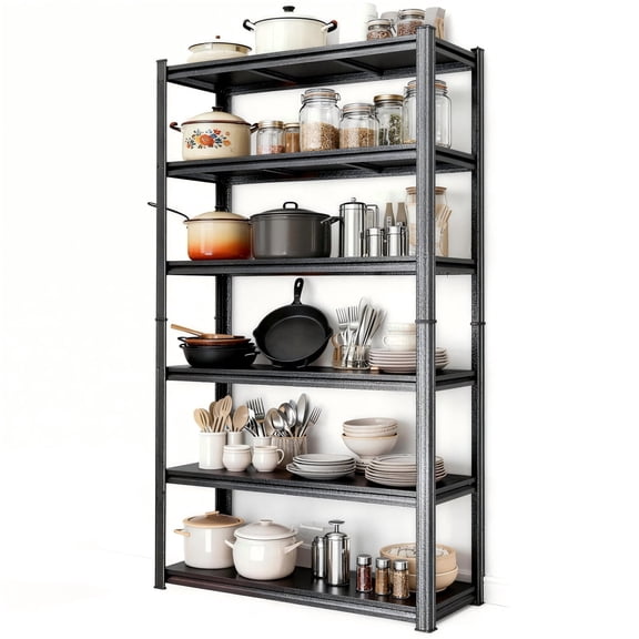 Heavy Duty Garage & Kitchen Storage Shelves, 3600LBS Capacity Adjustable Steel Shelving Unit, Double Layer Panel Thickened Columns for Home Commercial Industrial, 6-Tier- 40"W x 16"D x 82"H, Black