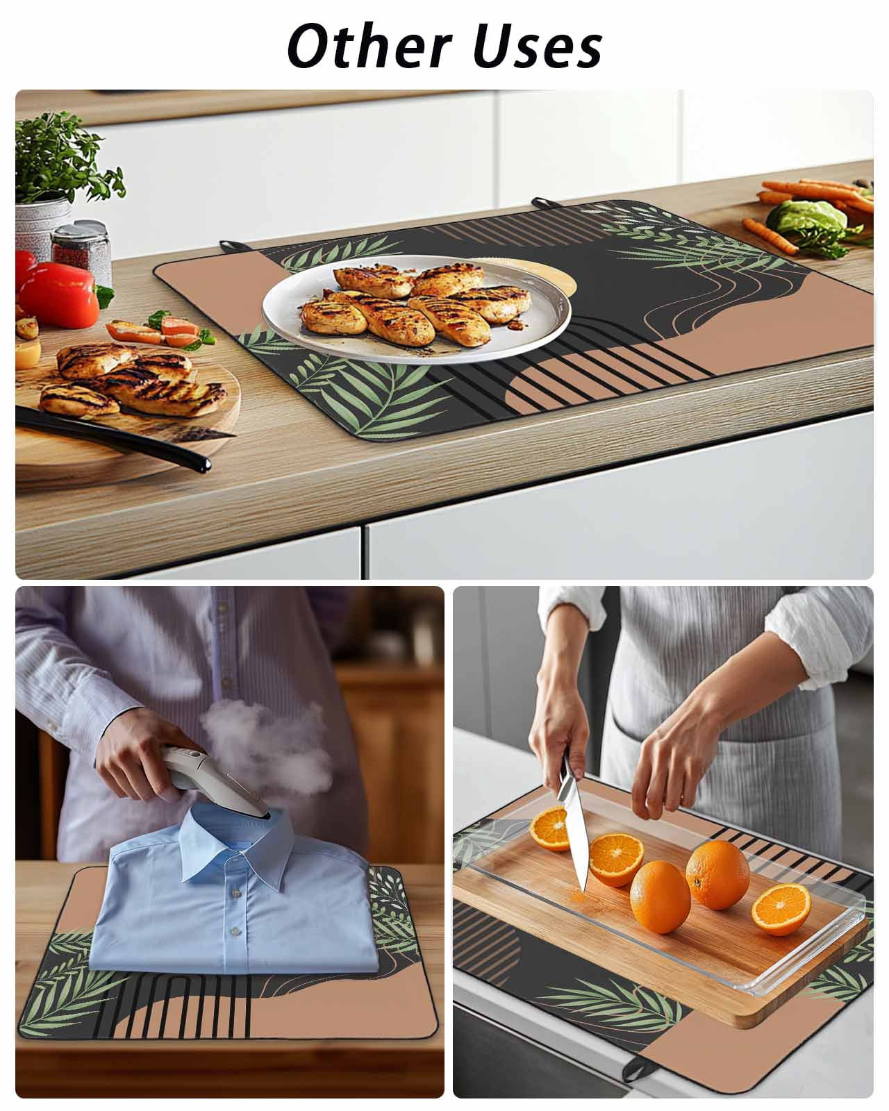 Stove Top Covers for Electric Stove, Boho Black Glass Stovetop Cover Protector, Brown Modern Stripes Moon Abstract Leaf Induction Cooktop Protector Oven Mat for Kitchen Countertop 24"x21"