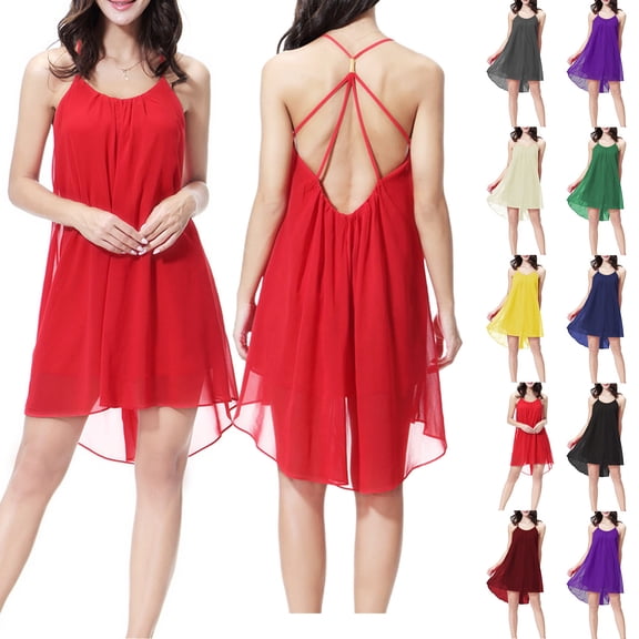 Naittoop Women's Sexy Chiffon Cami Nightgown Backless Sleeveless Spaghetti Strap Flowy Mini Dress Casual Lightweight Sleepwear