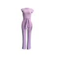 thumbnail image 5 of Njoeus Women 2 Piece Outfits Ribbed Jumpsuits Short Sleeve Tie Crop Tops High Waist Long Pants Bodycon Romper Club Lounge Wear, 5 of 6