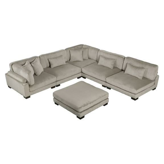 Lexicon Traverse Corduroy 6-Piece Modular Sectional with Ottoman in Taupe