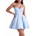 thumbnail image 2 of Women Satin Short Corset Mini Dress Sleeveless Sweetheart Neckline Ruffle Party Dress Summer with Pockets Light Blue XL, 2 of 9