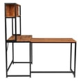thumbnail image 6 of Tcbosik L-Shaped Computer Desk with Storage Bookcase, Corner Table with Metal Frame for Home Office, Brown, 6 of 7