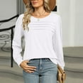 thumbnail image 6 of ATOYSOY Trendy Solid Color Tops Dressy Tunic Outwear Fall Loose Shirts for Women Round Neck Pleated Pullovers Long Sleeve Tees Casual Cotton Linen White M, 6 of 8