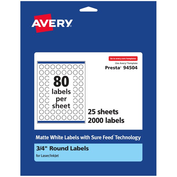 Avery Matte White Round Labels, 3/4