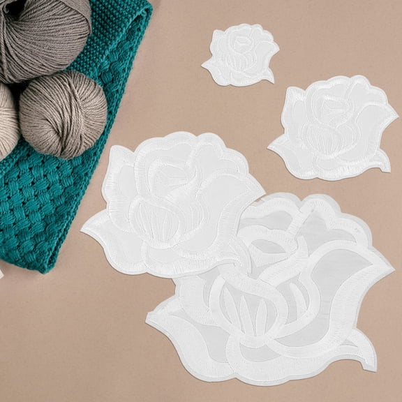 WRISTBIQUE White Rose Iron-On Fabric Patches with Artificial Flower Design for Clothing Repair and Craft Projects