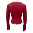 thumbnail image 6 of Lace Trim Square Neck Crop Tee for Women Long Bell Sleeve Slim Fitted T Shirts Sexy Stretchy Top Fairy Apparel, 6 of 8