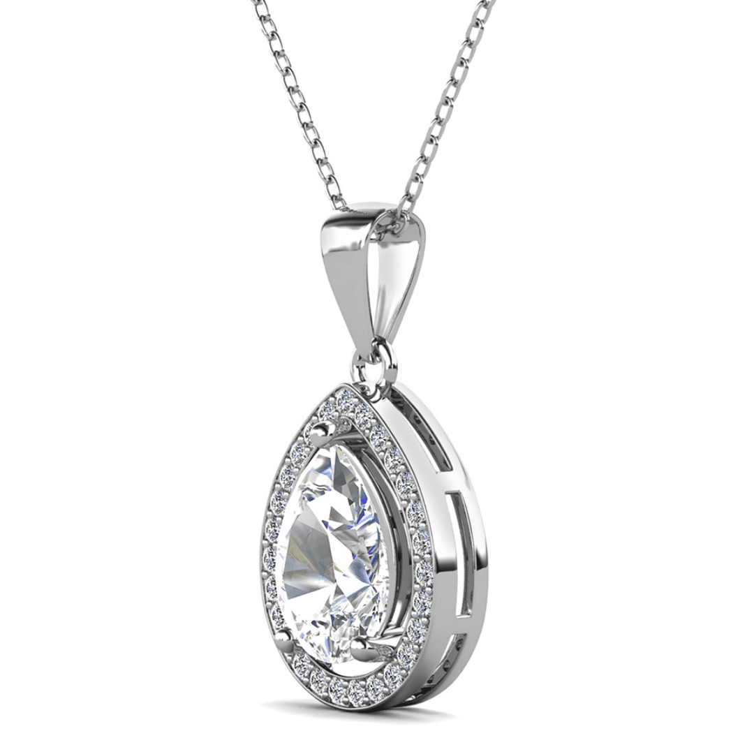 Cate & Chloe Pack of 3 - Isabel 18k White Gold Plated Teardrop Necklace with Simulated Diamonds for Women
