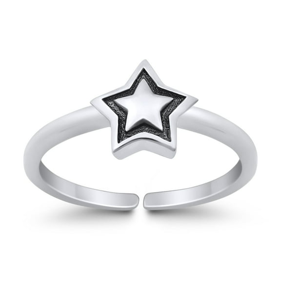 7mm - Star Toe Band Ring 925 Sterling Silver Thin Adjustable Stylish Rings for Women