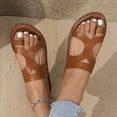 thumbnail image 5 of LOVZFMLL Flat Sandals for Women Toe Loop Hollow Leather Outdoor Slippers Open Toe Slip On Beach Slides for Summer Beach Walking Brown 6, 5 of 7