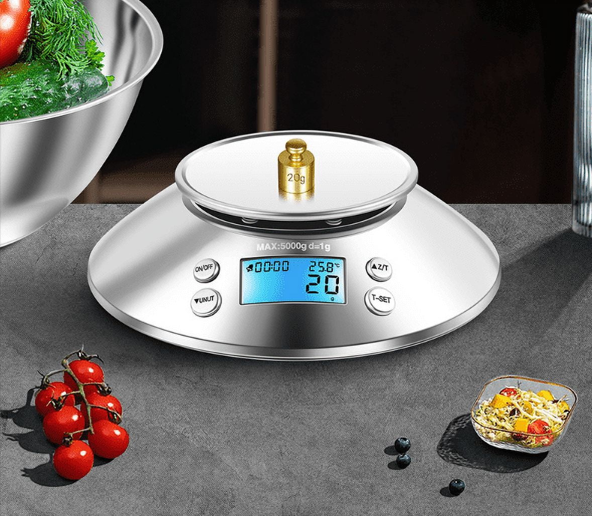Household Stainless Steel Kitchen Scale with Bowl and Timer Electronic Scale Full Metal Baking Scale Multi-function Food Scale 0.1g-3kg