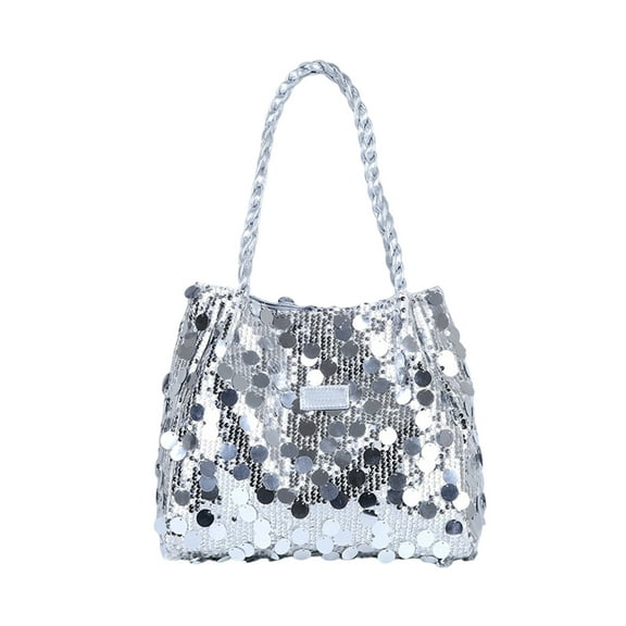 Btomtd Sequin Embellished Shoulder Bag with Large Capacity, Western Style Underarm Clutch and Casual Handbag, Trendy Personalized Purse and Handbag for Evening, Silver