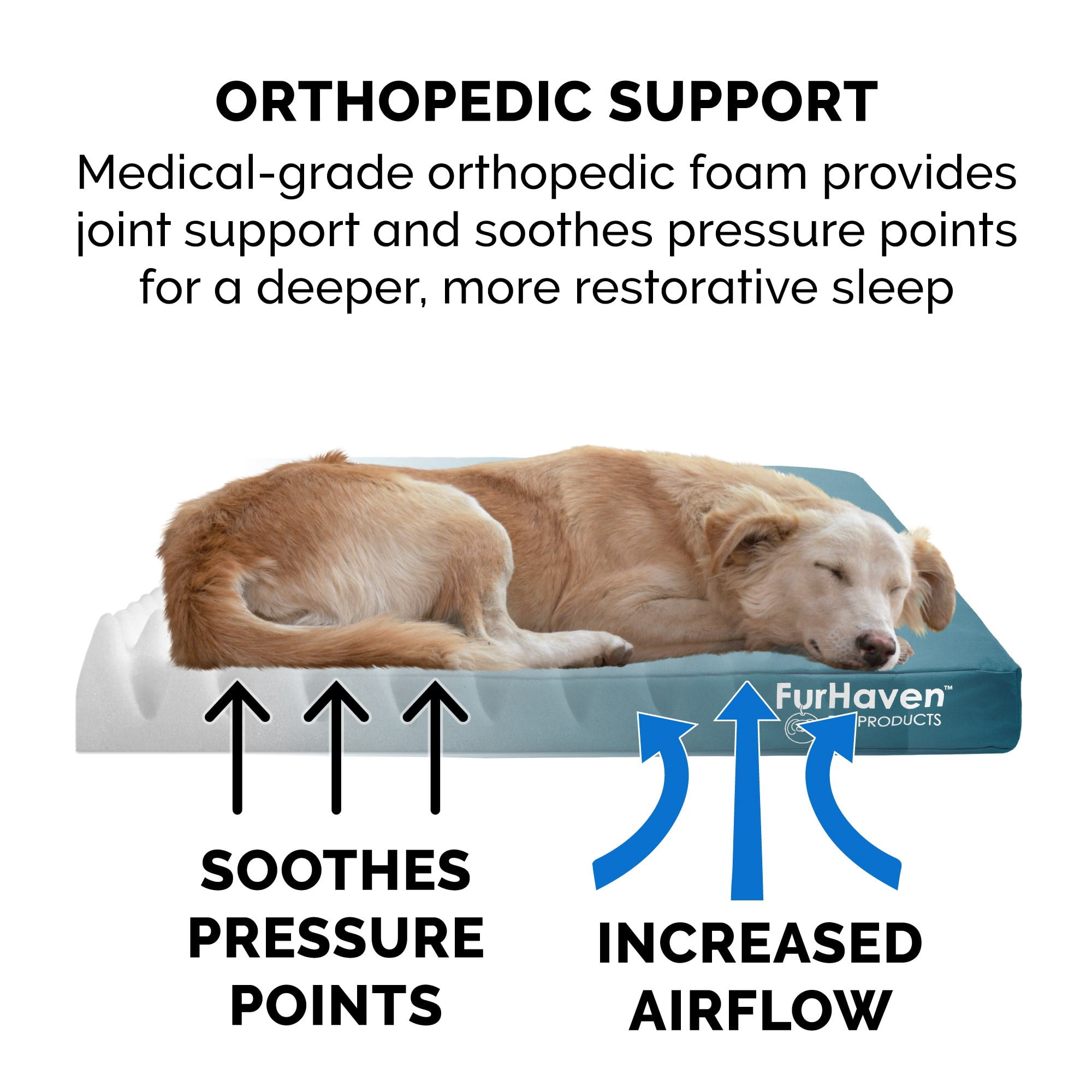 FurHaven Pet Products Indoor/Outdoor Oxford Orthopedic Deluxe Mattress Pet Bed for Dogs & Cats - Deep Lagoon, Large