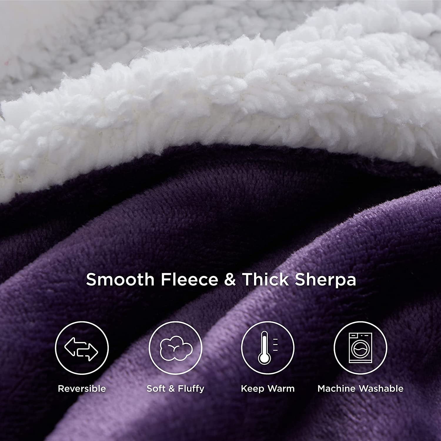 Purple Throw Blankets Sherpa Fleece Throws Plush Fluffy Blanket Fuzzy Soft Couch Throws for Bed Sofa Warm Cozy Thick Blanket for Winter