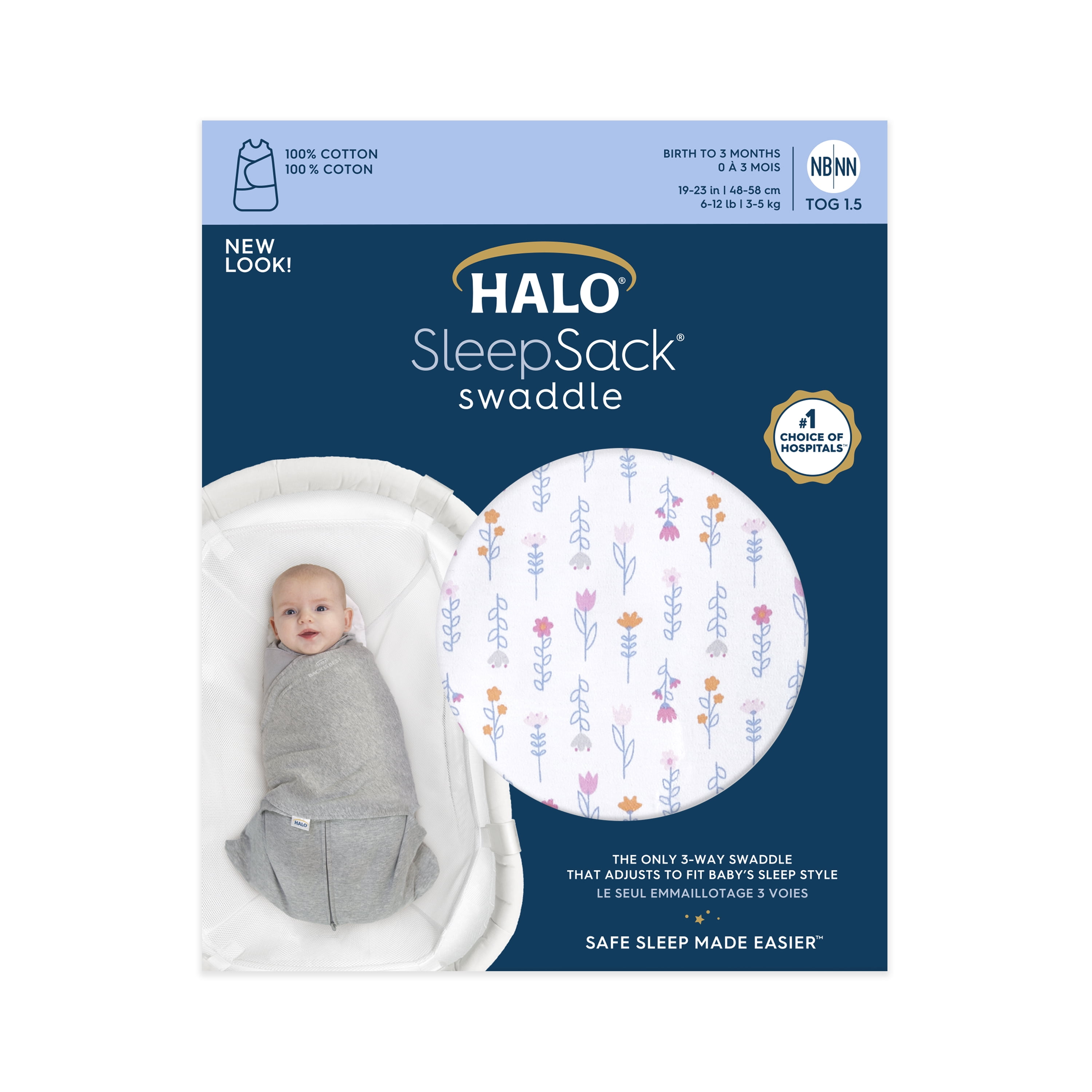HALO SleepSack Swaddle Midnight Moons Baby Sleeping Bag, 1.5 Tog