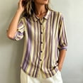 thumbnail image 3 of Morttic Women's Striped Lapel Collar Button Down Shirt – Collared Puff 3/4 Sleeve Blouse, Casual Loose Summer Top Yellow，L, 3 of 6