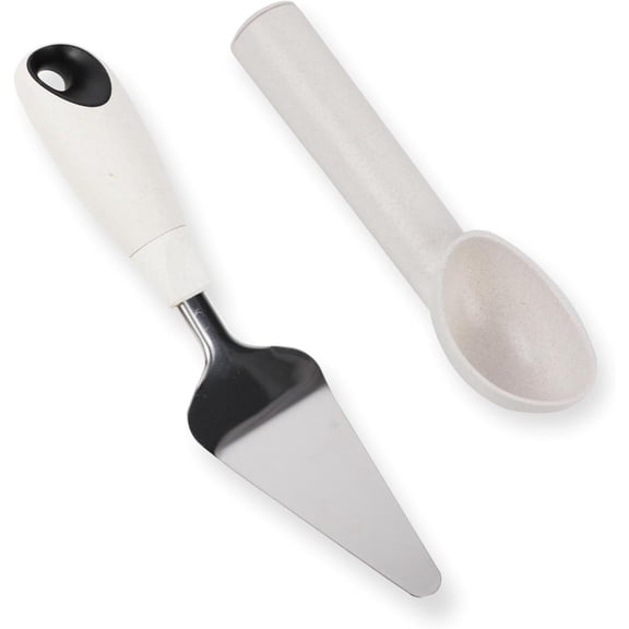 Ice Cream Scoop and Cake Pie Server, Wheat Straw Handle, Stainless Steel head Set of 2 Party Utensil