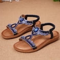 thumbnail image 4 of Domuza Womens Flat Sandals with Rhinestones Sparkling Boho Dressy Ladies' Sandal,Women's Wide Width Sandals Non Slip on Elastic Ankle Strap Beach Shoes Navy 7（EU-38）, 4 of 4