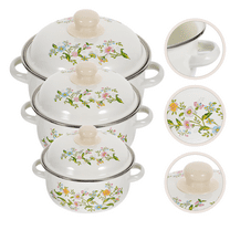 OUNONA 3pcs Enamel Stock Pot Set Flat Bottom Cooking Pots Soup Pots