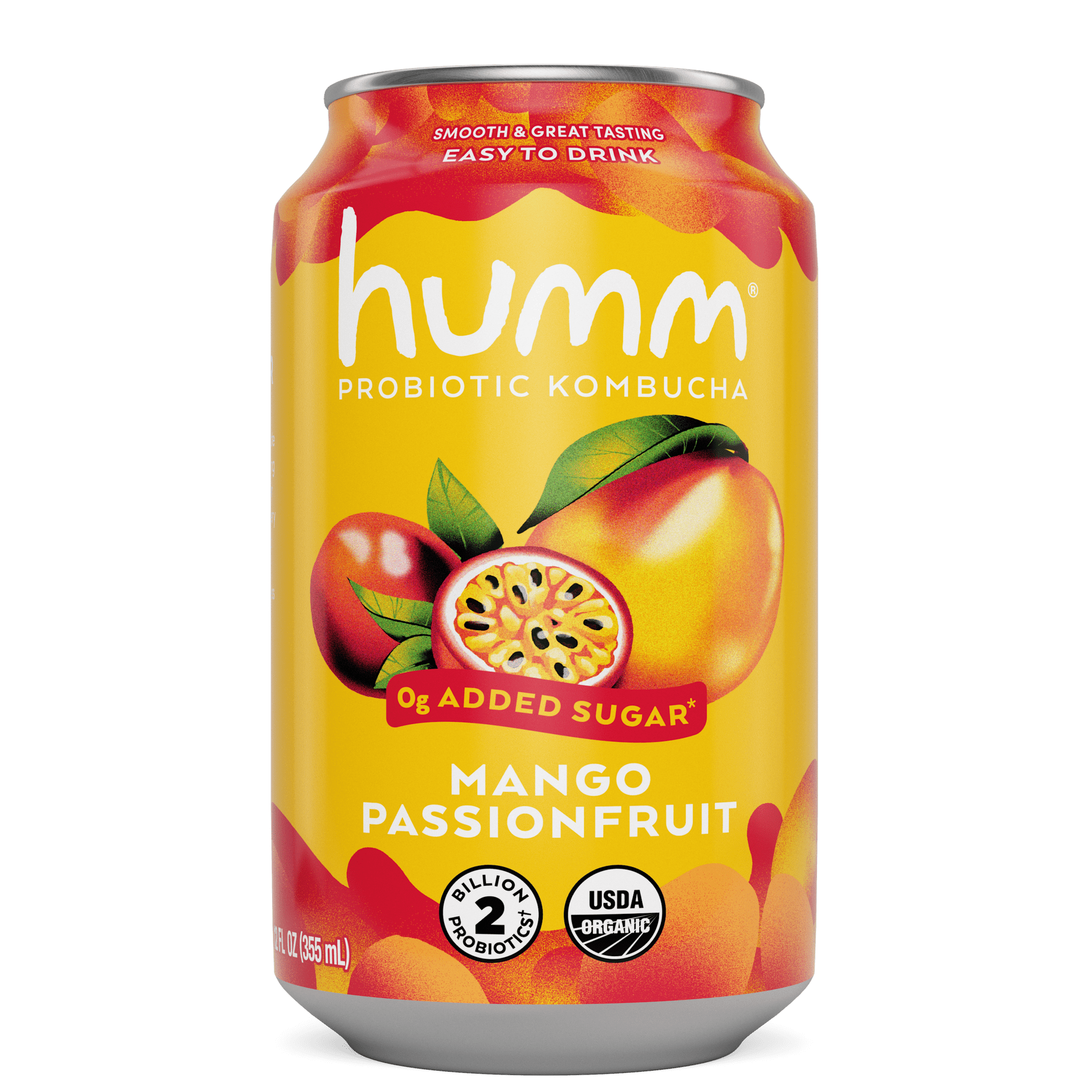 Humm Kombucha Tea, Mango Passionfruit, Probiotic, Organic, 12oz Can