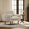 thumbnail image 4 of Koorlian Beige Accent Chairs, Mid Century Modern Accent Chair with Track Armrest, Button Tufted Armchair, 2 Bolster Pillow, Linen Fabric Single Sofa Chair for Living Room/Bedroom/Apartment/Office, 4 of 7