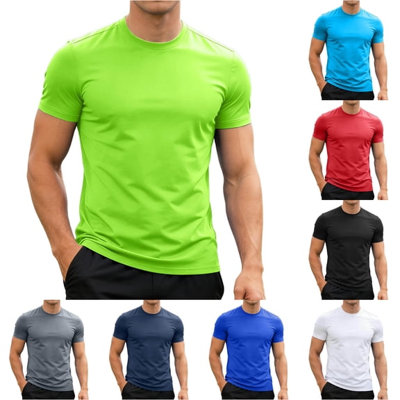 Ulitacool T Shirts For Mens Short Sleeve T Shirt Stretch Crew Neck Fashion Tee Athletic Fit Summer Top Durable Wear Green