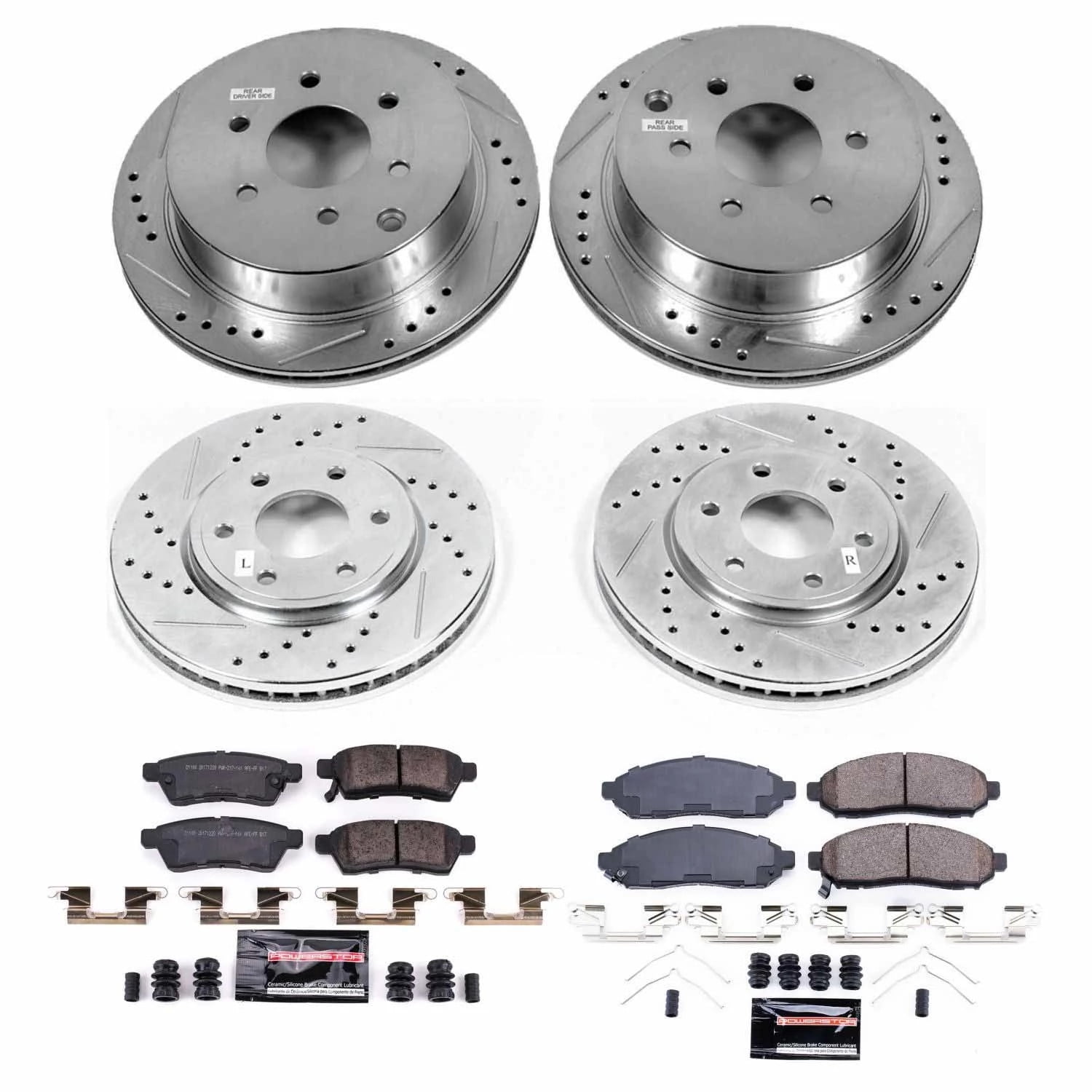 PowerStop Front and Rear Z23 Evolution Sport Carbon-Fiber Ceramic Brake Pad and Drilled & Slotted Rotor Kit Fits: NISSAN Select Models K8357