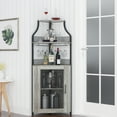 thumbnail image 3 of Corner Wine Bar Cabinet with Drawer and Removable Shelve Industrial Liquor Cabinet with Mesh Door Home Bar Cabinet for Liquor and Wine Storage(Grey), 3 of 7