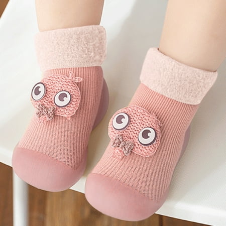 

〖Yilirongyumm〗 Baby Shoes Warm Stocking Girls Knit Socks Kids Rubber Soft Solid Sole Slipper Toddler Baby Boys Shoes Baby Shoes