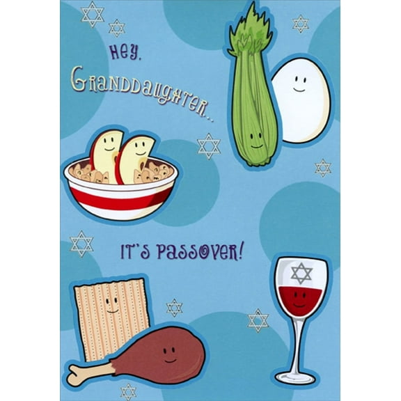 Designer Greetings Foods of Seder, Wine and Blue Circles : Granddaughter Juvenile Passover Card