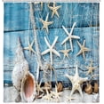 thumbnail image 1 of Cortina de ducha de estrellas de mar y conchas marinas, decoración de juego de baño costero rústico Teal, decoración de baño de tela de poliéster impermeable para la vida marina mundial Feliz Sencillez, 1 of 5