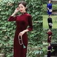 thumbnail image 4 of ALSLIAO - Nuevo y lujoso vestido largo de terciopelo para mujer, cheongsam chino, corte entallado, qipao negro, talla 2XL, 4 of 8